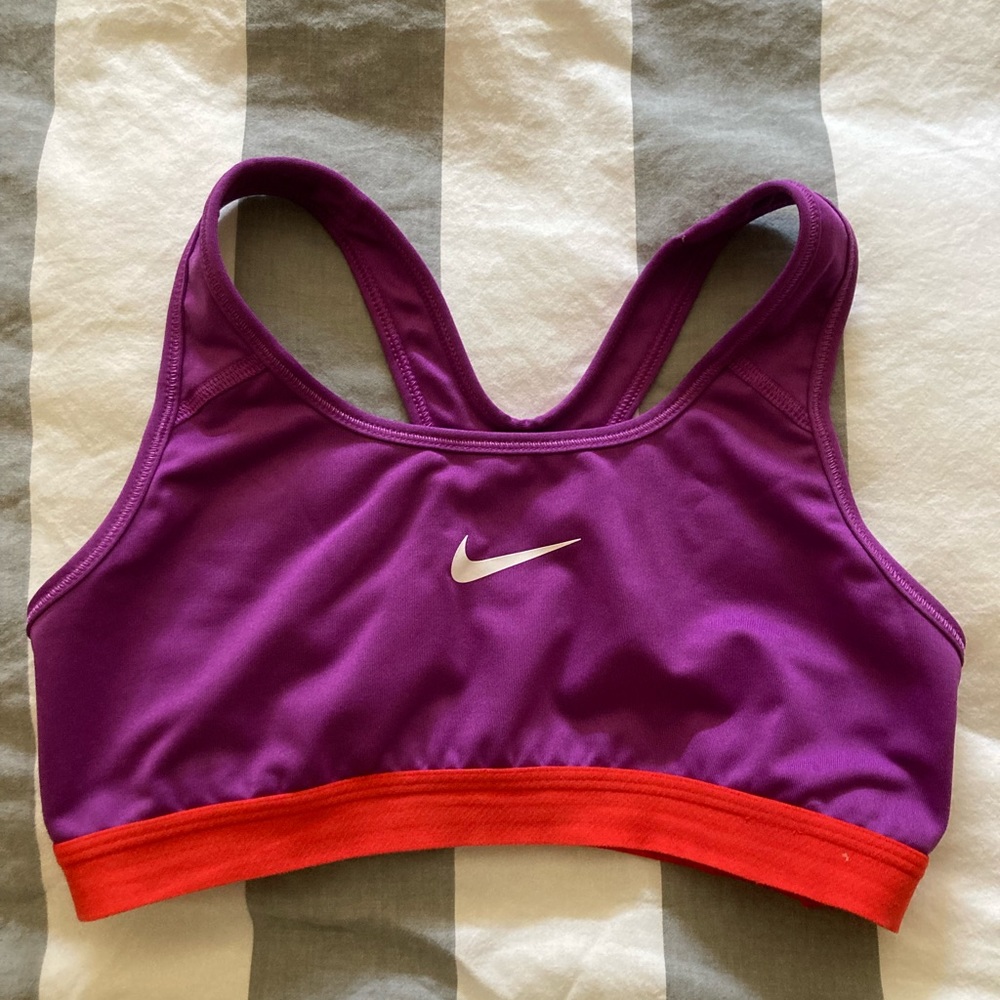 Nike medium support purple swoosh sports bra